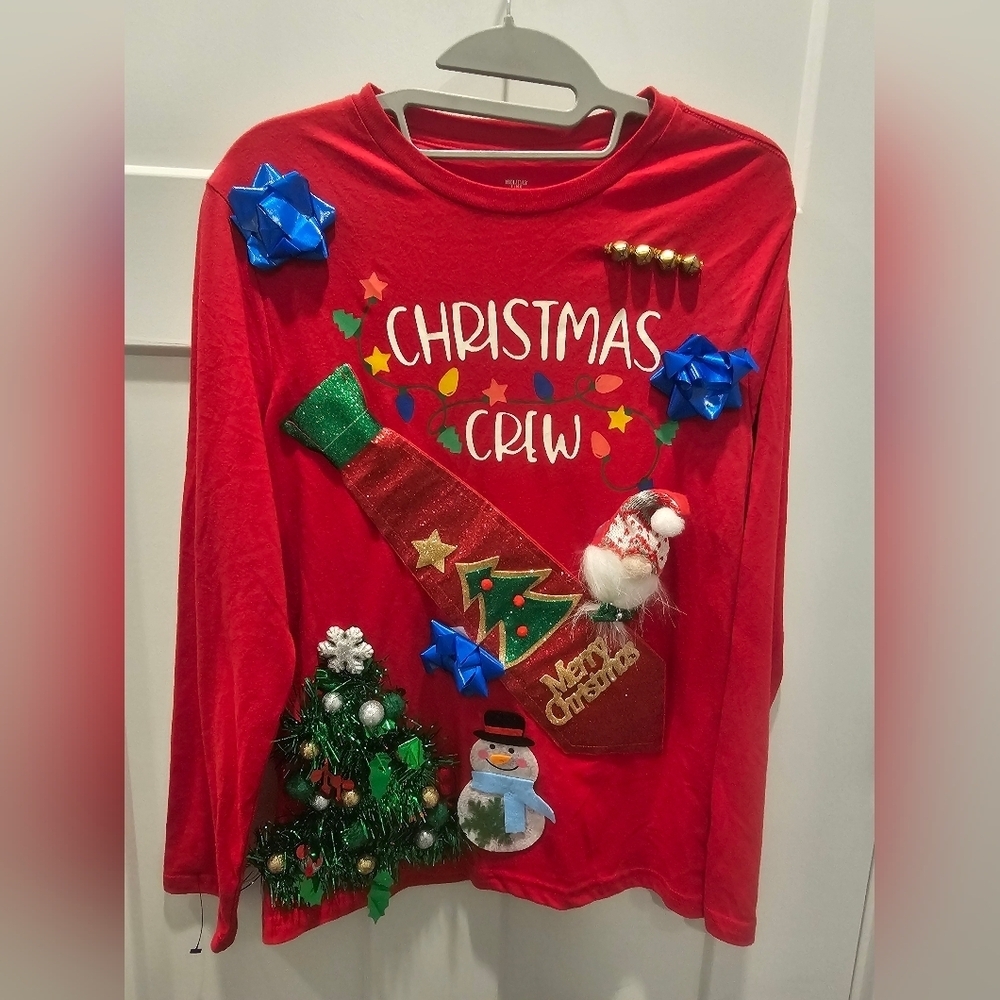 Holiday Time Christmas Crew Christmas Sweater XL  DIY Decorated 3D Light Kids